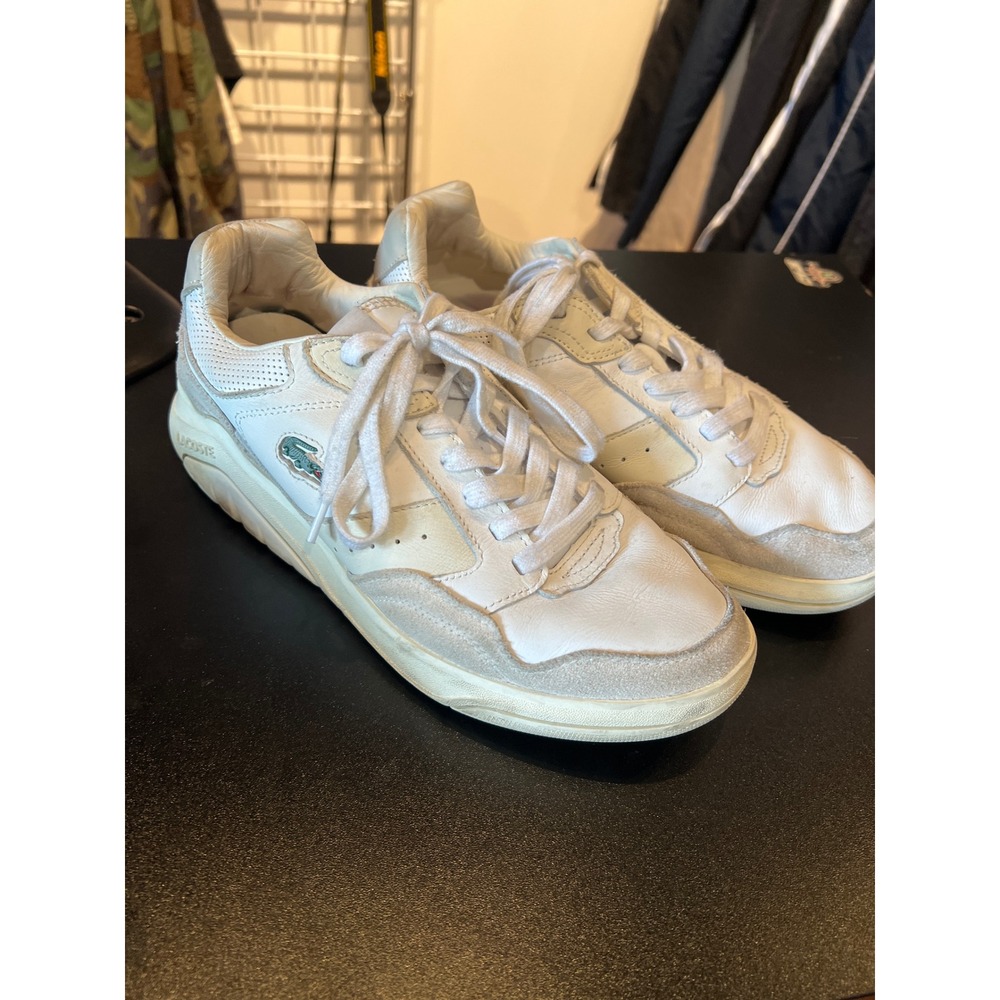 Lacoste Court Slam White Leather Suede Low Top Tennis Sneakers Mens 10.5